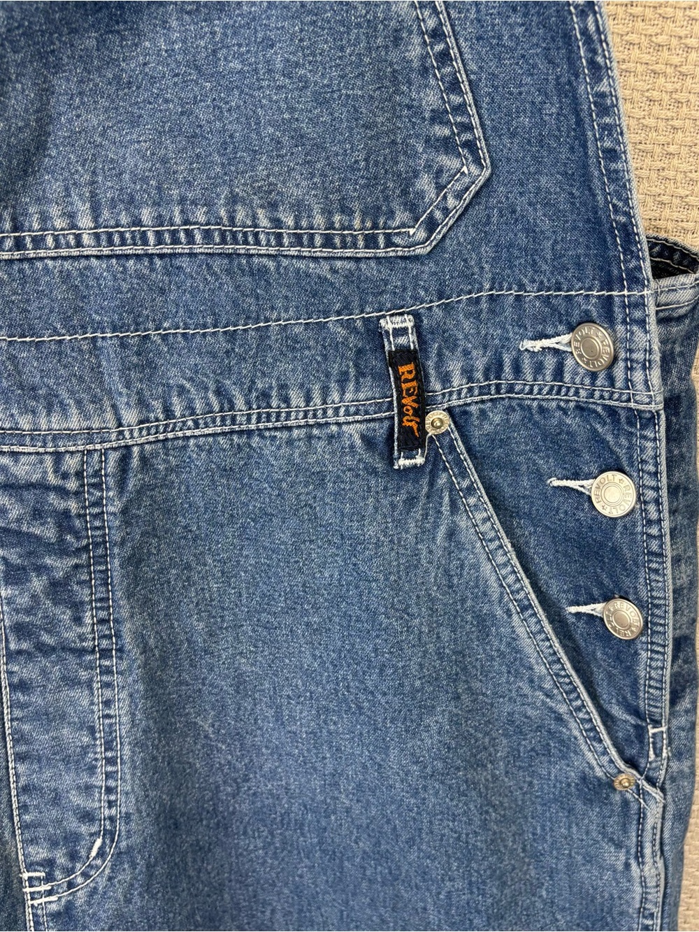 Vtg Revolt Denim Carpenter Bib Overalls Womens Sz 18 Blue Embroidered Boho Y2K - Picture 6 of 12